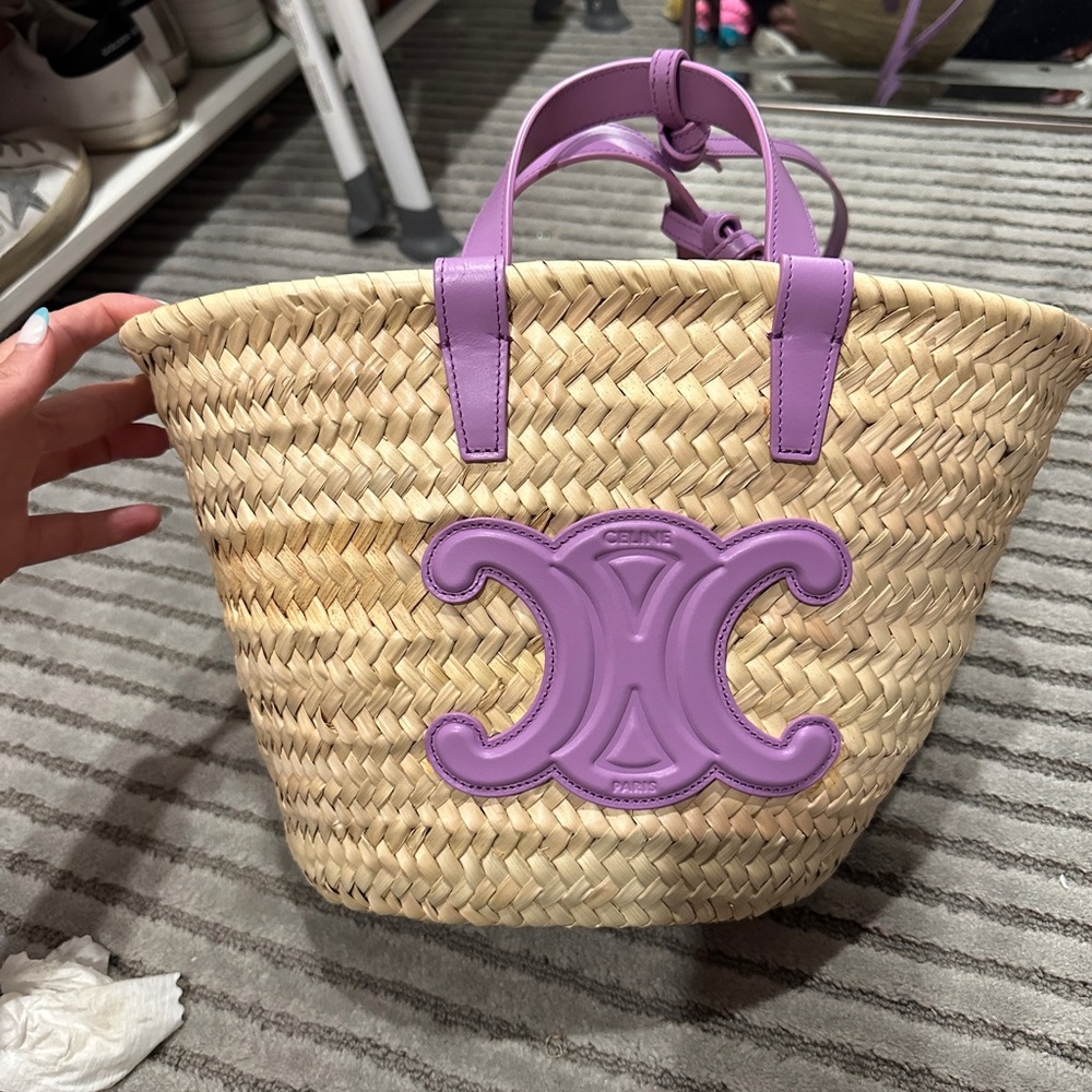 TEEN TRIOMPHE CELINE CLASSIC PANIER IN PALM LEAVES AND CALFSKIN